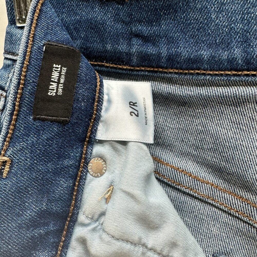 Express Slim Ankle Super High Rise Jeans Size 2/R Stretch Denim Medium Blue Wash - Picture 11 of 13